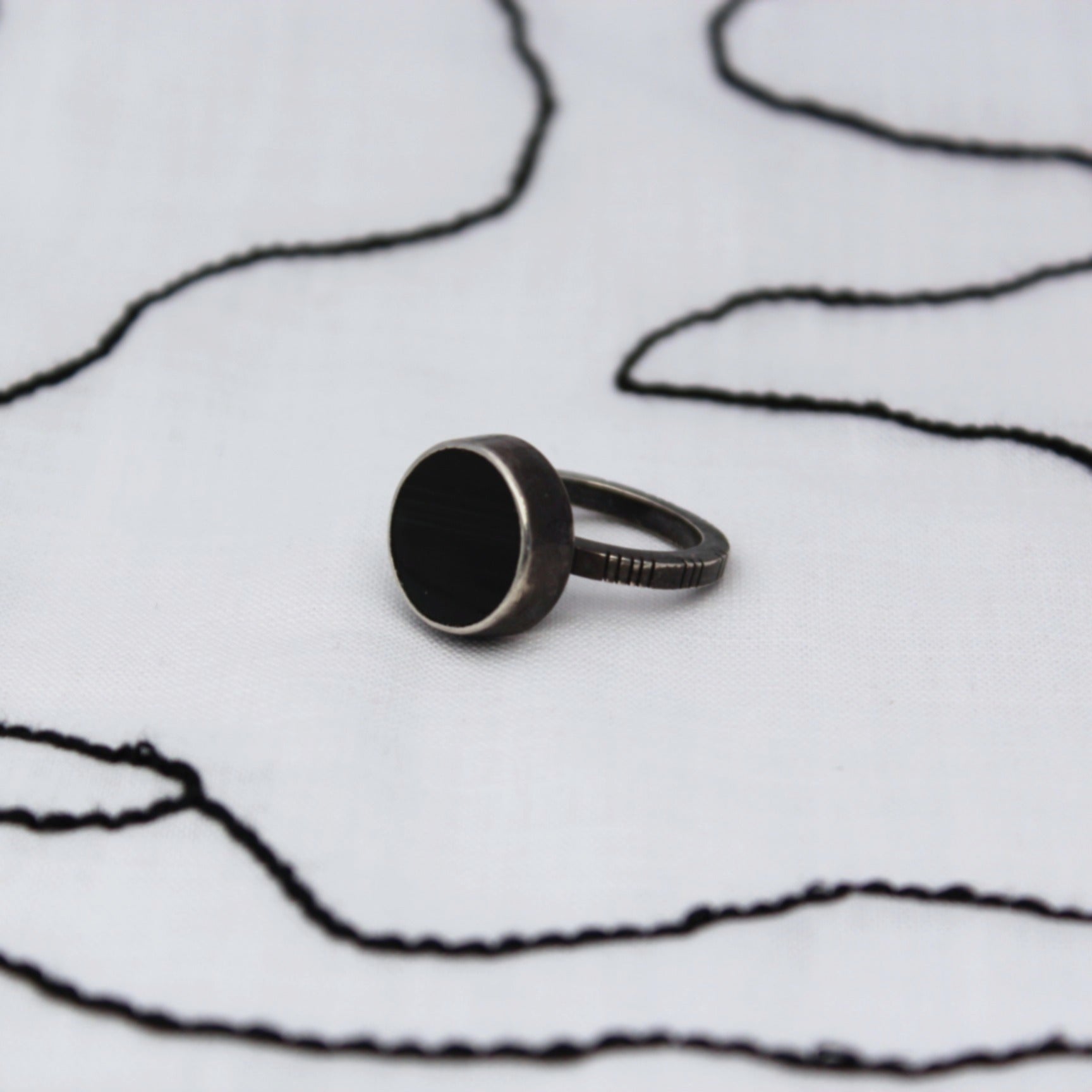 Stone Ogham ring  - Obsidian