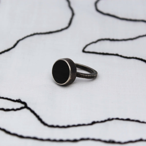 Stone Ogham ring  - Obsidian