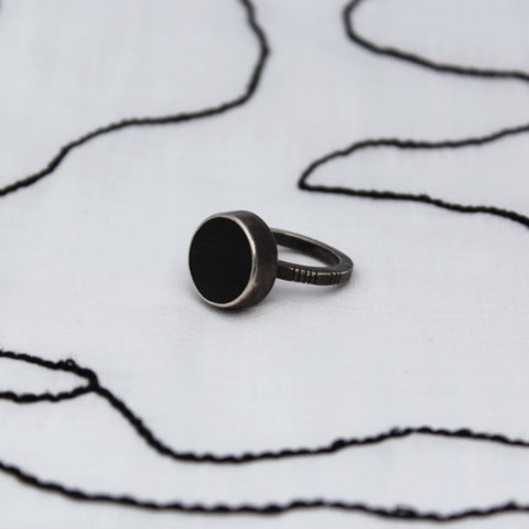 Stone Ogham ring  - Obsidian