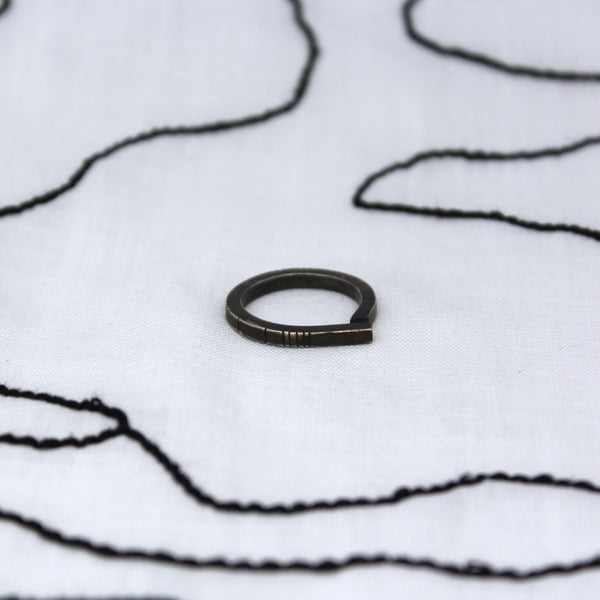 Ogham ring  -oxidised silver