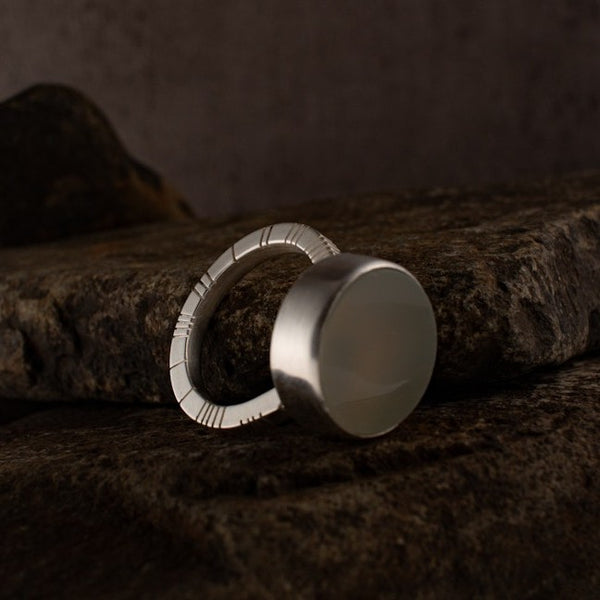 Stone Ogham ring  - Chalcedony