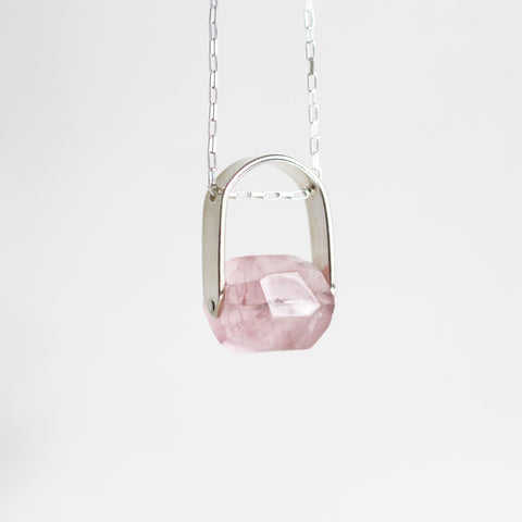 Rose quartz & silver pendant