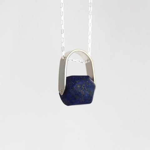 Lapis Lazuli silver horseshoe pendant